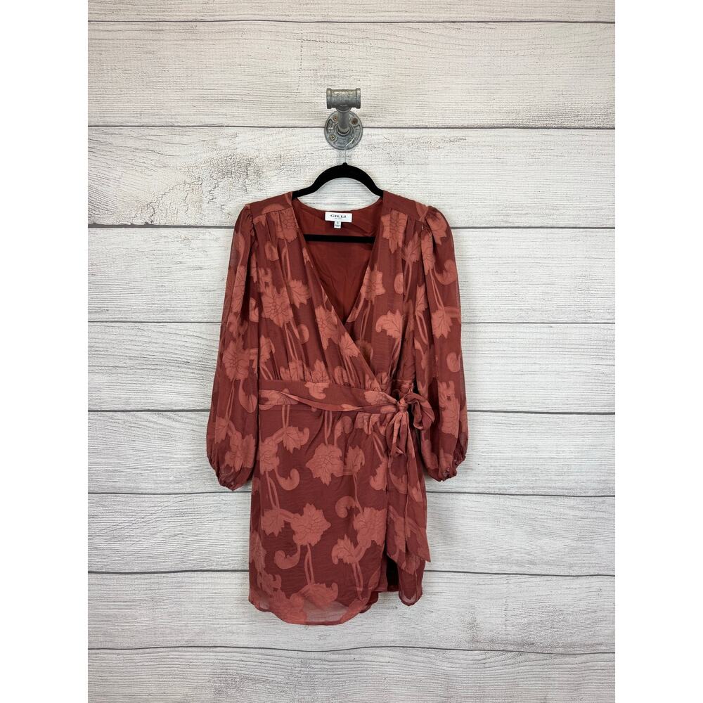 Gilli Women's Rust Mauve Floral Wrap Dress Size Small